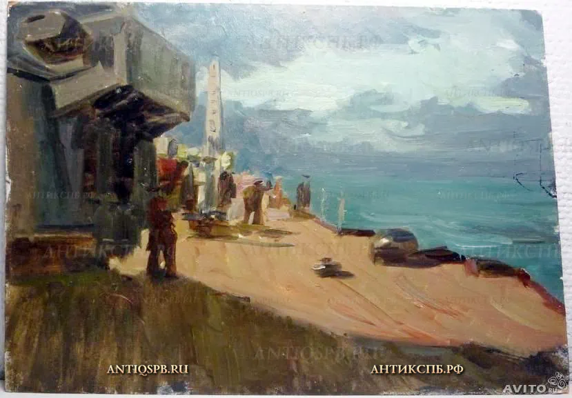 Картина "На палубе". Картон, масло. Художник: Бантиков Андрей Сергеевич. Сер. ХХ века. СССР. №103